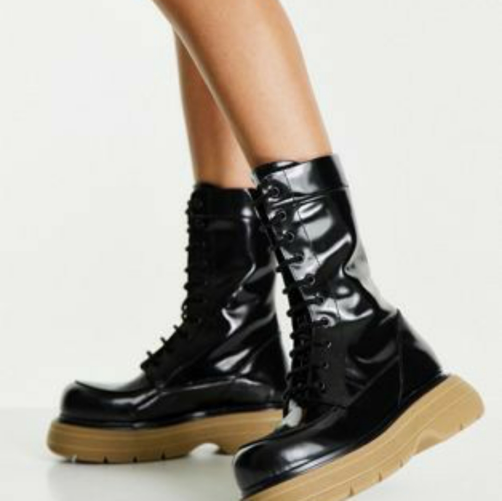 Chunky Leather Lace Boots w/Tan Sole (ASOS)